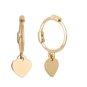14k Gold Heart Charm Huggie Hoop Earrings
